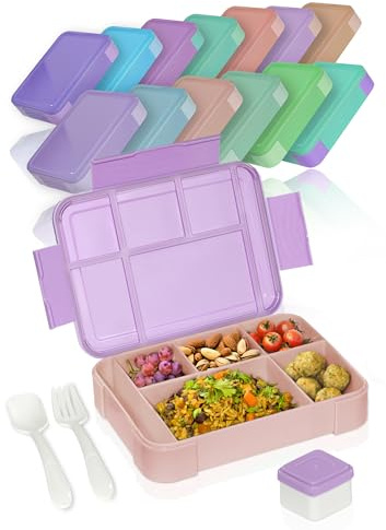 Deine Schulhelden Bento Box - Brotdose für Erwachsene und Kinder - Bruchfeste, Auslaufsichere Lunchbox mit Besteck & Becher - BPA frei, Spülmaschinen- & Mikrowellengeeignet - 1330ml (Candy Dream)
