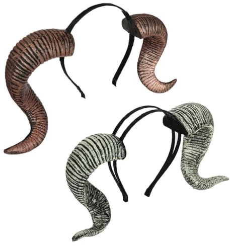 Healifty 2pcs Halloween Ram Horns Headband Costume Accessory Made of Pu Foam, Easy to Match Outfit for Carnival and Stage Performance, Cool and Unique Festive Party Headbands