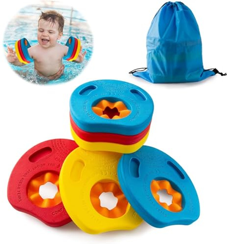 Manguitos Piscina y Bolsa de Almacenamiento- 6 Pcs Discos Natación Manguitos Niño Discos Flotadores Niños Evolutivos Flotador Natación Bebe de Infantil de Piscina para Entrenamiento