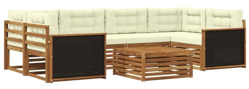 vidaXL Outdoor-Sofagarnitur mit Kissen 7 pcs Natur und Creme Polyester, Gemütliches Outdoor-Set, modernes Lounge-Möbel, Garten-Sofa, tolle Terrassen-Sitzgelegenheit
