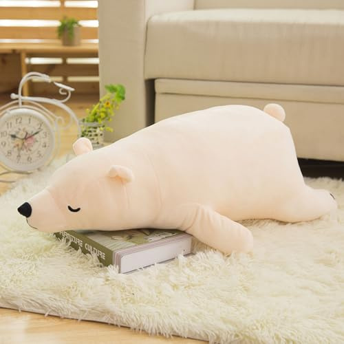 AQCQDQ Liegender Eisbär Plüschtier, 50-60cm Großes Schlafkissen, Extra Weiches Kuscheltier für Kinder und Erwachsene, als Dekoration und Stressabbau (50 cm,Weiß)