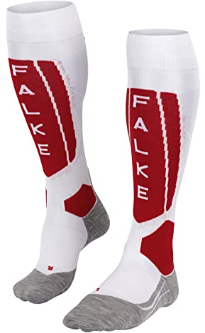 FALKE Damen SK5 Skisocken Seide Schwarz Rot Dünne verstärkte Skistrümpfe ohne Muster mit extra leichter Polsterung kniehoch dünn zum Skifahren für Wettkämpfer 1 Paar