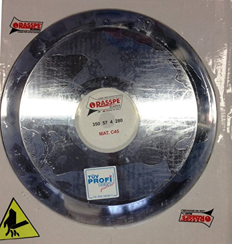 RASSPE Lama per affettatrice 350 mm diametro foro centrale 57 mm - 4 fori fissaggio lama - diametro coprilama 280 mm. Materiale C45 Made in Italy
