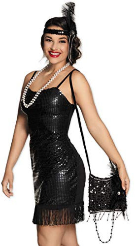 NET TOYS Edle Pailletten-Handtasche Charleston | 25 cm in schwarz | Extravagantes Damen-Accessoire Umhängetasche Flapper Girl | Genau richtig für Mottoparty & Kostümfest