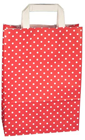 250 Papiertragetaschen Papiertüten Geschenktüten Einkaufstüten Papier Rot Punkte Pünktchen Polka Dots weiß 3 Verschiedene Größen zur Auswahl (22+10x31cm)