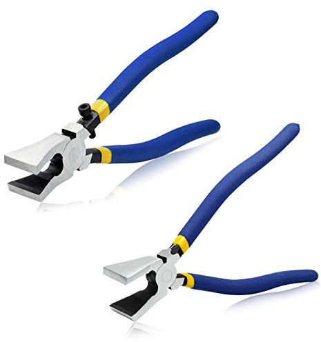 SPEEDWOX Lot de 2 pinces coupantes pour verre - Mâchoires plates dentelées réglables - 20,3 cm - Outils durables pour vitrail - Mosaïques
