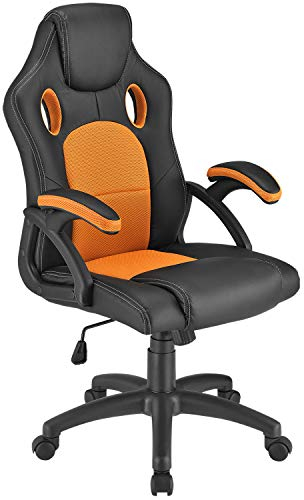Juskys Sedia racing da scrivania Montreal arancione| Braccioli imbottiti e schienale ergonomico | Sedia da ufficio Sedia girevole Sedia da gaming
