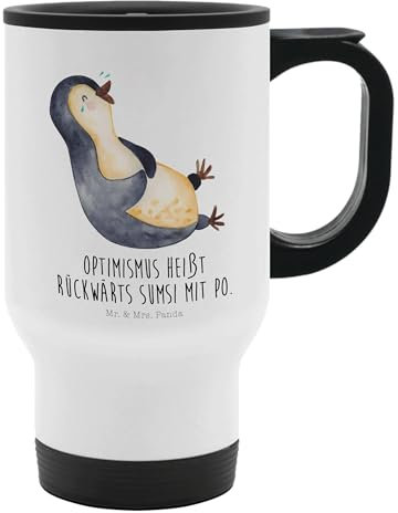 Mr. & Mrs. Panda Thermobecher Pinguin Lachen - Geschenk, Thermotasse, Spülmaschinenfest, Fröhlich, To Go Becher, Tasse mit Deckel, Fröhlichkeit,
