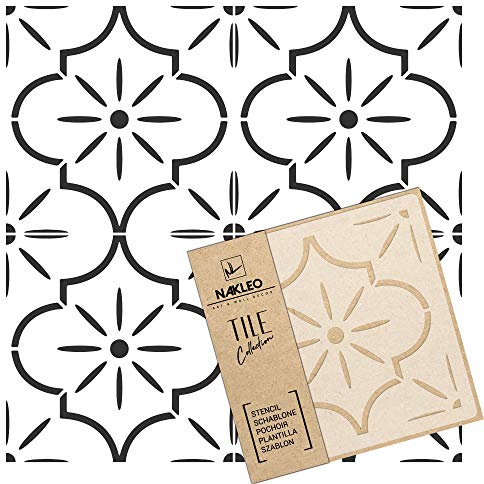 NAKLEO Fliesen Schablone zum Malen 30x30 cm, Lucca Spanische Maurische Blume Marokkanisch, Kunststoff Wiederverwendbare Bodenschablone DIY, Holz Möbel Wand Dekoration - Terrakotta