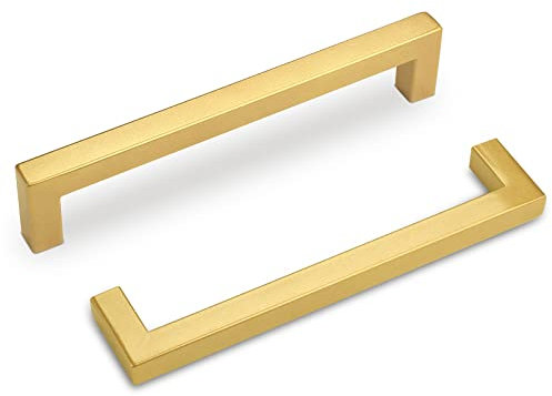 Probrico 20 Pack Kitchen Gold Cupboard Door Handles, 160mm(6.29) Square Cabinet Drawers Handles Stainless Steel, Bathroom Wardrobe Furniture T Bar Pulls (Screws Included)