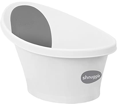 Shnuggle SBP-WGS-EUR - Bandeja para el baño del bebé hasta 12 meses con tapa en la parte inferior, blanca con respaldo gris con estrellas - 1,2 kg