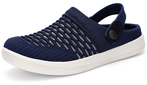HKR Womens Clogs Memory Foam Comfortable Ladies Mules Sandals with Back Strap Lightweight Mesh Slippers Indoor Outdoor Navy UK8