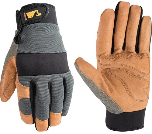 Wells Lamont Men's Heavy Duty Leather Palm Hybrid Spandex Work Gloves, Large (3236L), Gray
