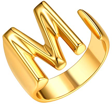 FOCALOOK goldfarbener Offener Ring mit Anfangsbuchstabe M für Frauen Mädchen 18k vergoldet Initiale Alphabet Knöchel Ring Fashion Statement Ring Modeschmuck Accessoire