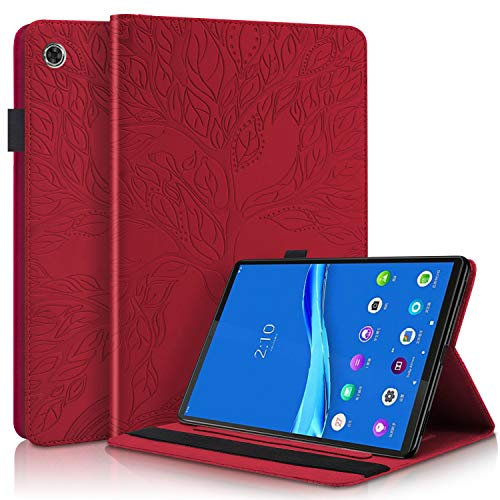 CaseFun Custodia per Lenovo Tab M10 Plus Slim Smart Case Magnetico in Silicone PU Pelle Stand Flip Cover, Rosso