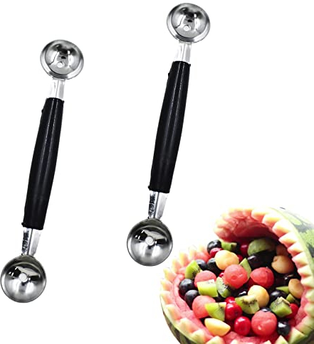2 Pcs Stainless Steel Baller Scoop Double Ended Headed Fruit Ball Spoon Icecream Baller Watermelon Spoon Smooth Round Melon Balls Carving Tools
