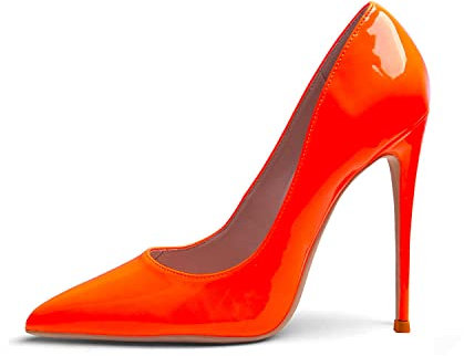Zhabtuc Women's Court Shoes Ladies Pointed Toe High Heel Sexy Slip On Stiletto Pumps Party Prom Wedding Heeled Shoes 12CM,Neon Orange 8 UK（12 US）