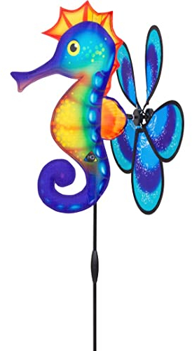 HQ Design Windspiration - Spin Critter, UV-beständige und wetterfeste Windspiel Deko für Garten, Terrasse und Balkon - Windrad inkl. Standstab (Seahorse)