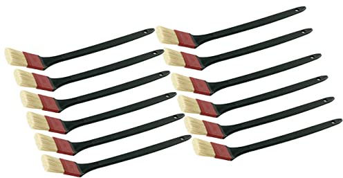 12er Pack Heizkörperpinsel metallfrei - mit roter Kunststoff Fassung - Langer Stiel - gekröpftem Pinselkopf - Borstenmischung M55 - 31cm Kunststoff Stiel (Gr 2,5 / 60 mm)