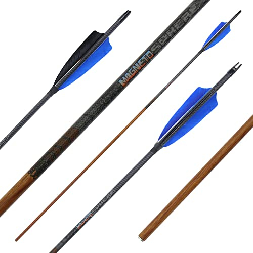 BSW - BogenSportWelt 6er, 12er, 18er, 24er-Pack *** MagnetoSPHERE - Carbonpfeil mit Naturfedern; eignet Sich vornehmlich für Jagd- BZW. 3D-Schützen, für Pfeil und Bogen… (Spine 500, 6er Pack)