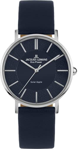 JACQUES LEMANS Damenuhren, Eco Power Uhren Frauen aus massivem Edelstahl mit Apfel-Leder Armband, Model 1-2113