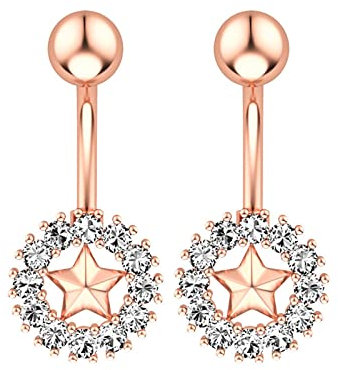 Mesnt 2er Set 14G Bauchnabelpiercing Chirurgenstahl CZ Runder Zirkonia mit Stern Bauchnabelpiercing Set, Roségold