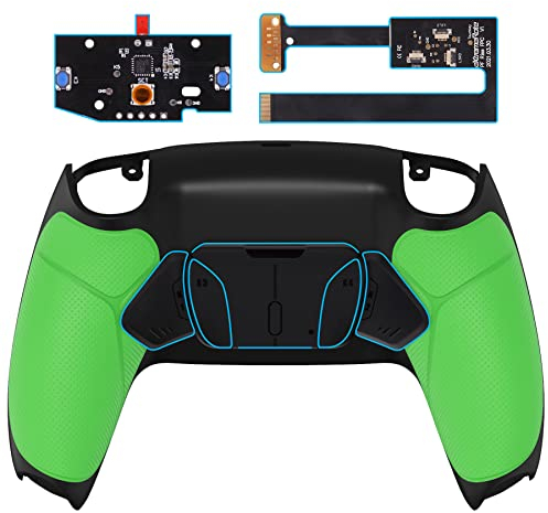 eXtremeRate programmierbares Rise4 Remap Kit für ps5 Controller BDM-010 /BDM 020 Upgrade-Board & Re-Design Rücken Gehäuse mit Grelle Grün Gummierter Griff Case Hülle Knöpfe/Tasten für ps5