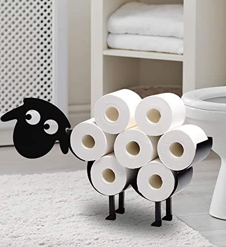 Niedliche Tier-Schaf-Papierhalter, schwarzer Metall-Toilettenpapierhalter, dekorativer Metall-Papierhalter, Küche, freistehender Metall-Toilettenpapier-Organizer für zusätzliche 8 Rollen