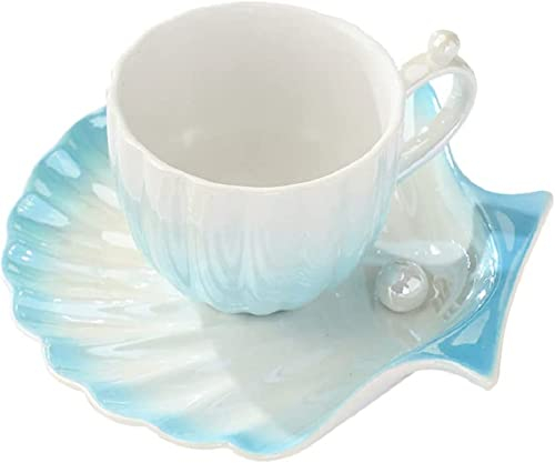 FülleMore Cappuccino Tasse Kaffeetasse mit untertasse aus Porzellan Espressotasse Set Teeservice Kaffeeservice für Cappuccino,Latte,Espresso,Mokka,Tee (Farbverlauf-Blau)