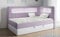 MKS MEBLE Kinderbett mit Led, Boxspringbett 90x200 mit Led, Einzelbett mit Bettkasten und Topper, Kinderbett mit Matratze und Stauraum - Gold 3 Junior - Violett und Weiß - Rechts