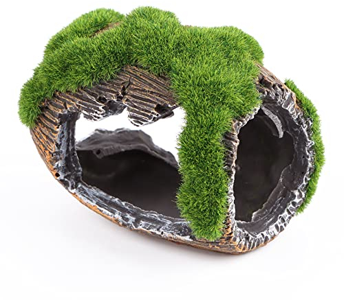 Aquarium Dekoration,Simulation Moos Deko Harz Aquarium Höhle Deko Fisch Tank Ornament Aquarienzubehör für Fische Garnelen Verstecken(3,34 x 2,55 x 2,75 Zoll)