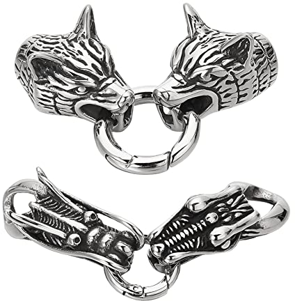 UNICRAFTALE 2 Sets 2 Stile 304 Edelstahl Runde Karabiner O Ringe Tibetischen Stil Antiksilber Wolfskopf Drachen Kordelenden Verschluss Leder Armband Herstellung Verschluss Für Die Schmuckherstellung