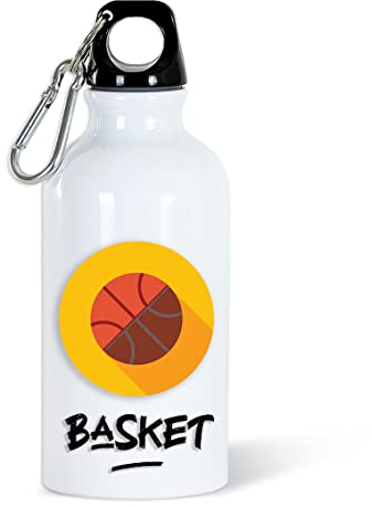 Gourde Basket Sport 400ml Bouteille d’Eau Aluminium Réutilisable Ecologique avec Mousqueton. Idée Cadeau Original Humour Homme Femme Enfant Ami Utile Voyage Collègue Anniversaire Noël