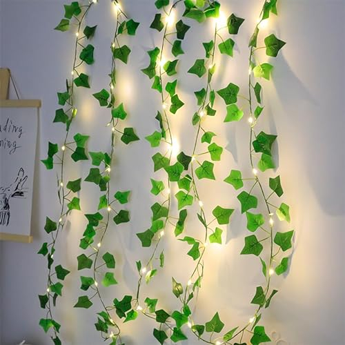 1 x LED Fairy Lights Ivy Artificial Fairy Lights with Leaves, 2 m Fake Ivy Garland with 20 LED Light Batteries, Ivy Garland Fairy Lights Indoor, Green Leaf Ivy Vine Fairy Lights