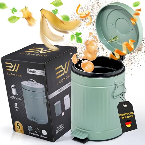 EcoWohn Mülleimer fürs Bad, Kosmetikeimer [Softclose, 5 Liter in Landhausstil] Kleiner Badmülleimer | Abfalleimer in Vintage Style | das perfekte Geschenk | Grün