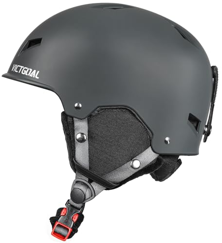 Victgoal Skihelm Herren Damen mit Warme Flusen-Ohrpolster, Gute Belüftung Sicherheits Snowboardhelm für Erwachsene zum Skifahren Wintersportarten Einstellbare M/L Skihelme (Grau, L: 59-61cm)