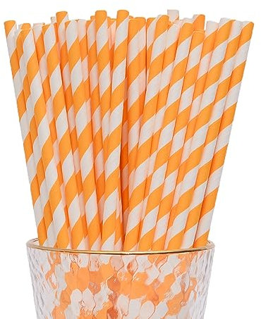 YAOSHENG Pack of 100 Red Paper Straws, Biodegradable, Colourful Drinking Straws, Suitable for Parties, Weddings and Occasions (Orange)