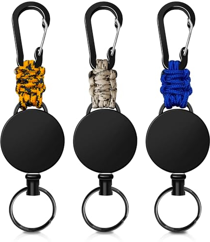 Schlüsselanhänger Ausziehbar 3 Stücke Einziehbarer Schlüsselanhänger, Schlüsselband Ausziehbar Ausweis JoJo mit 60cm Stahldrahtseil, Ausweishalter Ausziehbar mit Karabiner (Blau+Beige+Orange)