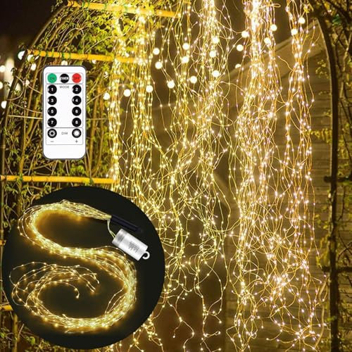 Lichterschweif 1M 100 LED,Lichterbündel,8 Modi Wasserdichte Wasserfall Lichterkette,Weihnachten Lichterkette,Weihnachtsbeleuchtung mit Batterie,Timer,Fernbedienung,Lichterstrang für Innen Außen Deko