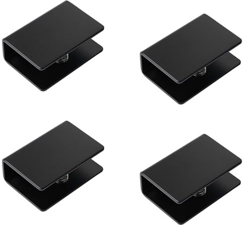 Leliafleury 4Pcs Adjustable Glass Shelf Brackets 12mm Stainless Steel Glass Shelf Supports for Handrails, Black, Rectangle