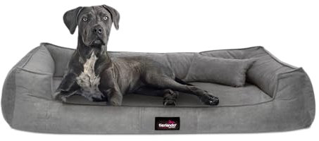 tierlando® Orthopädisches Hundebett Bruce Velours Abnehmbar Waschbar Mittelgroße Große Hunde L XL Hundesofa Hundekorb Viereckig Größe: 110x90cm | Farbe: 06 Grau