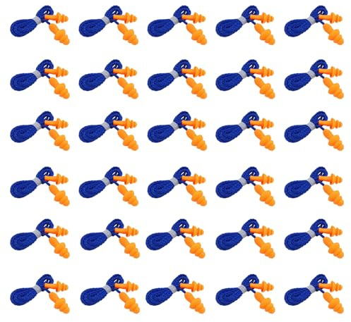 FUIPVGI 30 pares de tapones para los oídos reutilizables con cable de silicona con cancelación de ruido, tapones para los oídos con cancelación de ruido y protección auditiva (naranja)