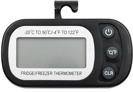 Tiardey Kühlschrank-Thermometer, digitales Gefrierschrank-Thermometer, wasserdichtes Kühlschrank-Thermometer mit Max/Min-Funktion, Haken-LCD-Display, perfekt für Zuhause, Bars, Cafés – Weiß