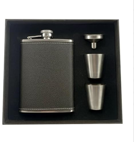 Kasanni Flasque a Alcool 8oz/230 ML Flasque Whisky Flasque Personnalisable Avec Deux Verres à Shot et un Entonnoir, la Flasque en Cuir Noir Est Petite Et éLéGante Pour Les Flasques de RandonnéE