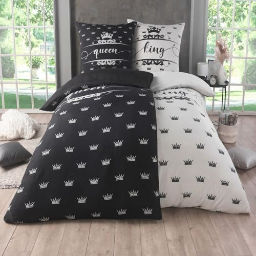 Kuscheli® 2-4-teilig Partner Bettwäsche 135x200 mit 80x80 Kissenbezug, Bettbezug seidig weich, Deckenbezug 135 x 200 Mikrofaser, Farbe:King-Queen, Größe:4-TLG 135x200