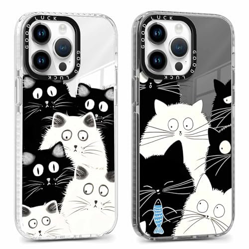 RUMDEY 2 Pack Clear Phone Case for iPhone 14 Pro Max 6.7 inch, Cute Black Cat Aesthetic Pattern Design Protective Soft Slim Shockproof Yellow-Resistant TPU Bumper Cover for Girls Woman-Cat