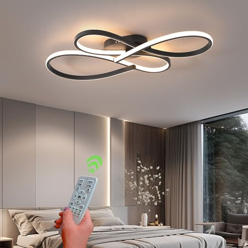 DDYY Deckenlampe LED Deckenleuchte Wohnzimmerlampe Schwarz Dimmbar mit Fernbedienung Schlafzimmer Deckenleuchten für Wohnzimmer Schlafzimmer Büro Küche Arbeitszimmer (L60CM)