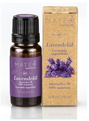 MateoEssentialOils – 100% Reines und natürliches Lavendelöl (Lavandula angustifolia) – Bio, Sanfter Duft – Ideal für Aromatherapie, Hautpflege & Entspannung – 10 ml.
