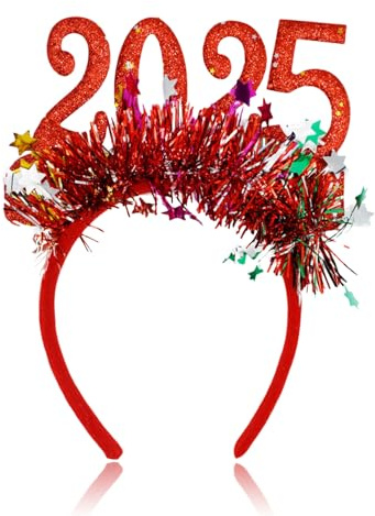 HIFANMM 2025 Stirnband Neujahr Haarschmuck für Frauen Mädchen Glitzer Haarband rutschfeste Winter Weihnachten Stirnbänder (Rot, Standard)