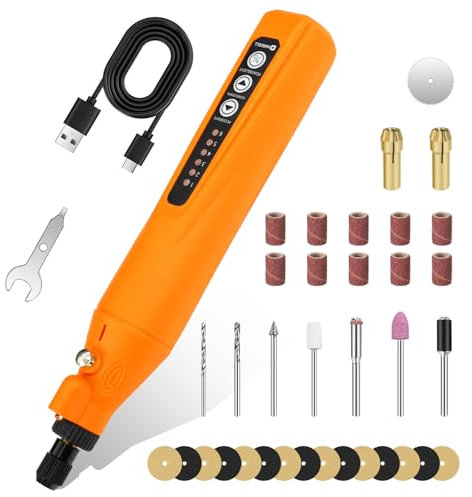 HARDELL Kit de Herramientas Rotativas Inalámbricas 4V, Amoladora Eléctricaa de 18000 RPM y 6 Velocidades con Batería Recargable de 2Ah y 35 Accesorios para Lijado, Grabado y Pequeños Proyectos en Casa